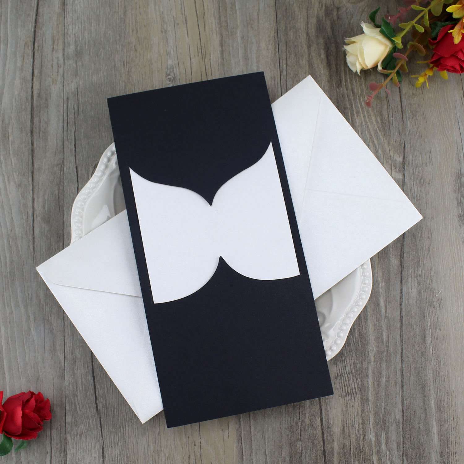 Rectangle Greeting Card with Envelope Black and White Thank You Card Customized 
